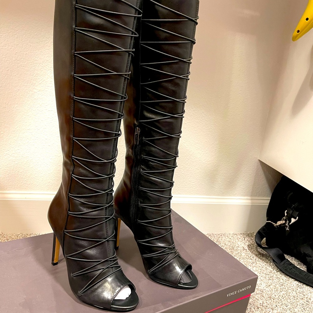Gorgeous Vince Camuto peep toe, knee high boots